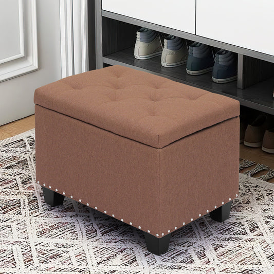 24" Brown Tufted Storage Ottoman Bench Lift-Top Footrest