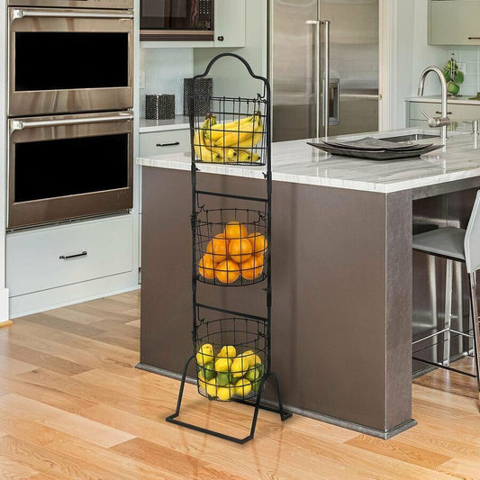 Farmhouse 3-Tier Wire Basket Stand for Fruit, Vegetables, and Toiletries