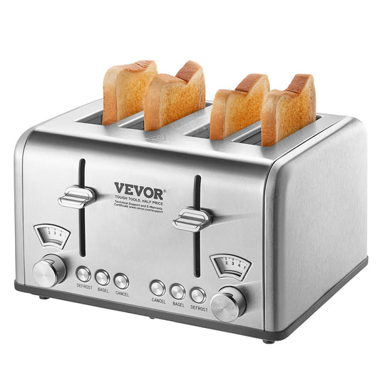 4-Slice Stainless Steel Toaster with Dual Controls & 6 Settings