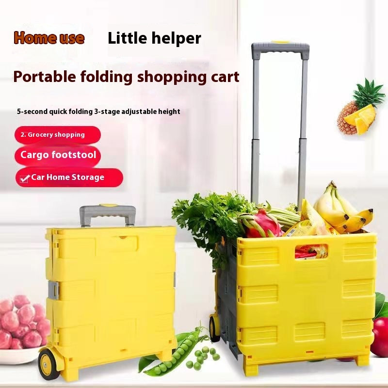 Multi-Purpose Foldable Plastic Cart with Lid and Adjustable Handle