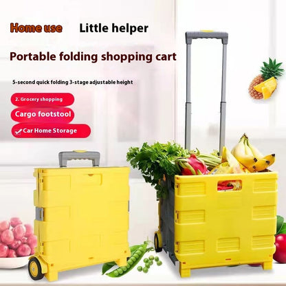 Multi-Purpose Foldable Plastic Cart with Lid and Adjustable Handle