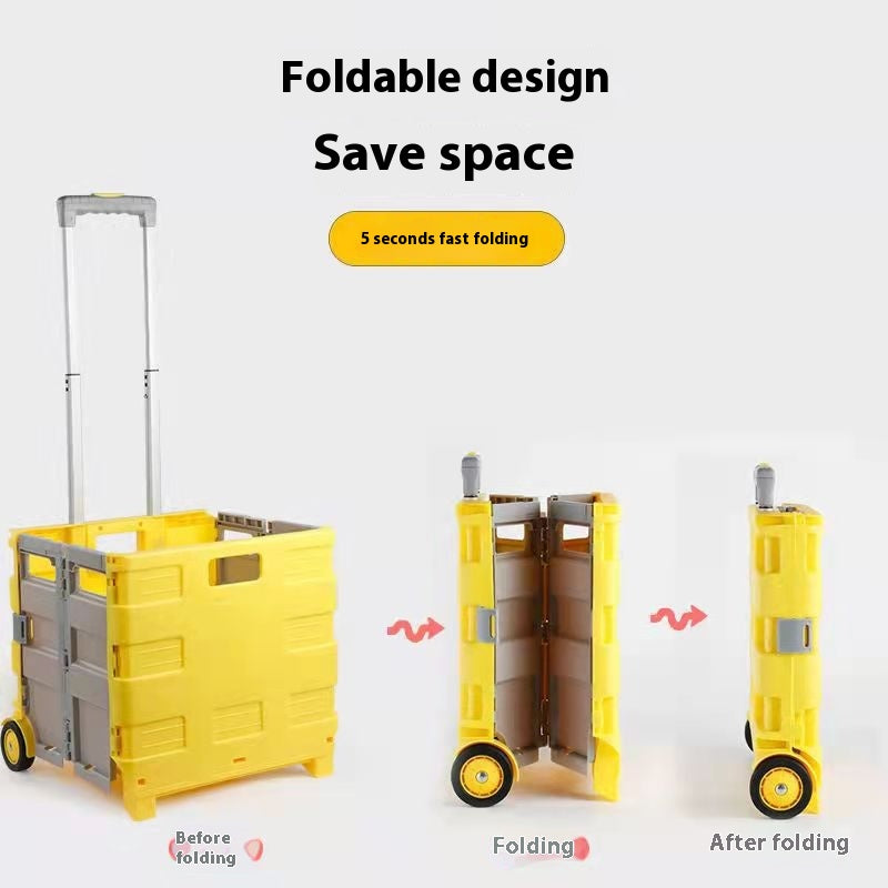 Multi-Purpose Foldable Plastic Cart with Lid and Adjustable Handle