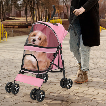 Foldable Pink Dog Stroller with Adjustable Canopy & Breathable Mesh