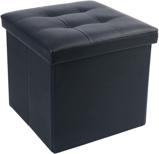 Foldable Storage Ottoman Bench Footrest Black