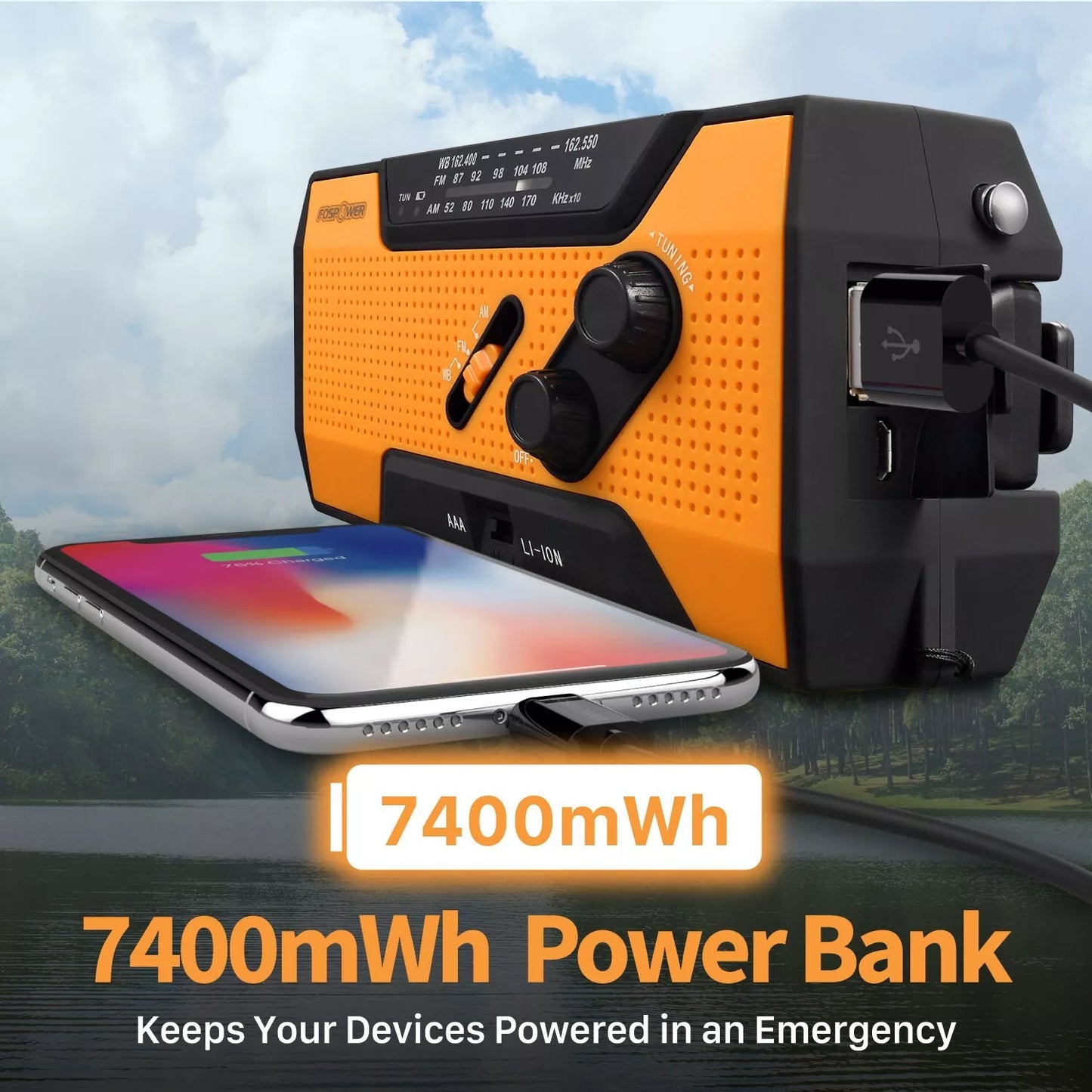 Solar Hand Crank Emergency Weather Radio with Power Bank