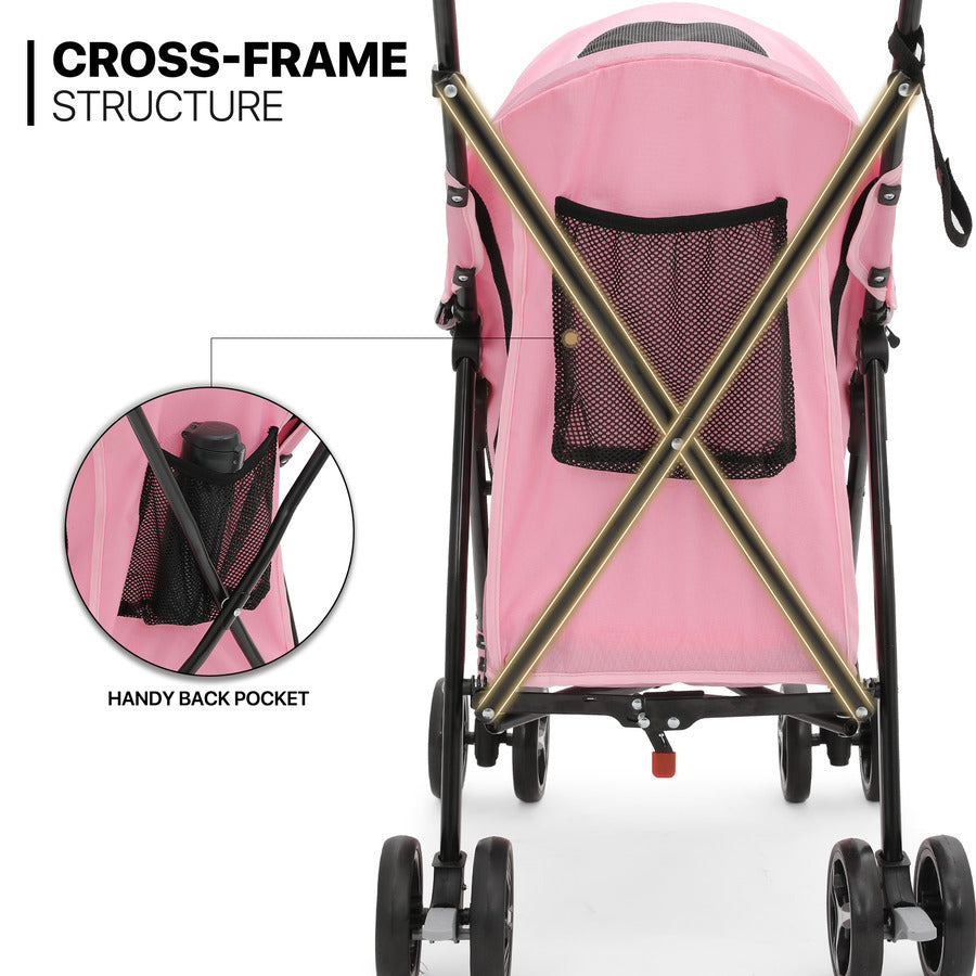 Foldable Pink Dog Stroller with Adjustable Canopy & Breathable Mesh