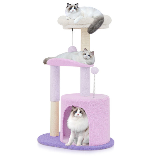 33" Purple Flower Cat Tree Tower Multi-Level Scratching Post & Condo