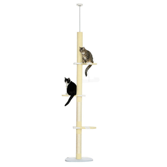 Adjustable 87-103 Inch Cat Tree with Scratching Posts and Toy Balls