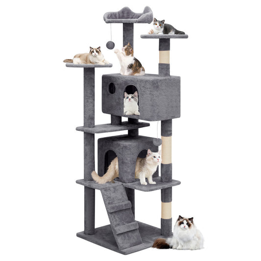 60" Cat Tree Tower with Multi-Level Condos and Scratching Posts