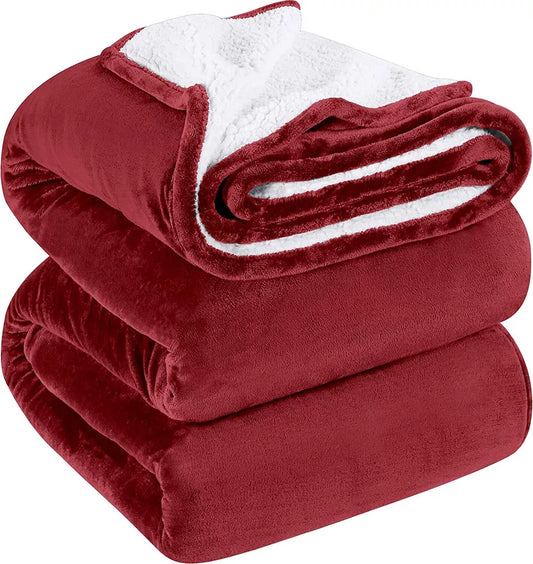 Red Plush Reversible Sherpa Fleece Blanket Twin Size