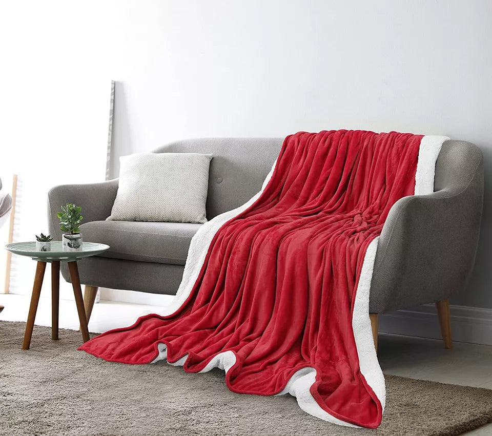 Red Plush Reversible Sherpa Fleece Blanket Twin Size