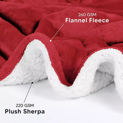 Red Plush Reversible Sherpa Fleece Blanket Twin Size